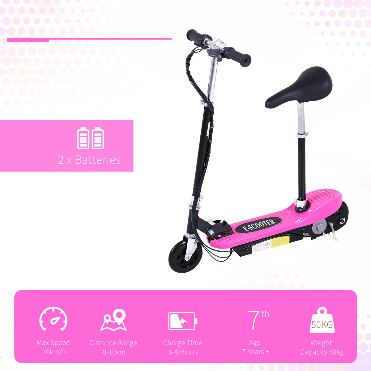 Kids Foldable Electric Scooter 120W with Adjustable Height Seat and Rear Brake