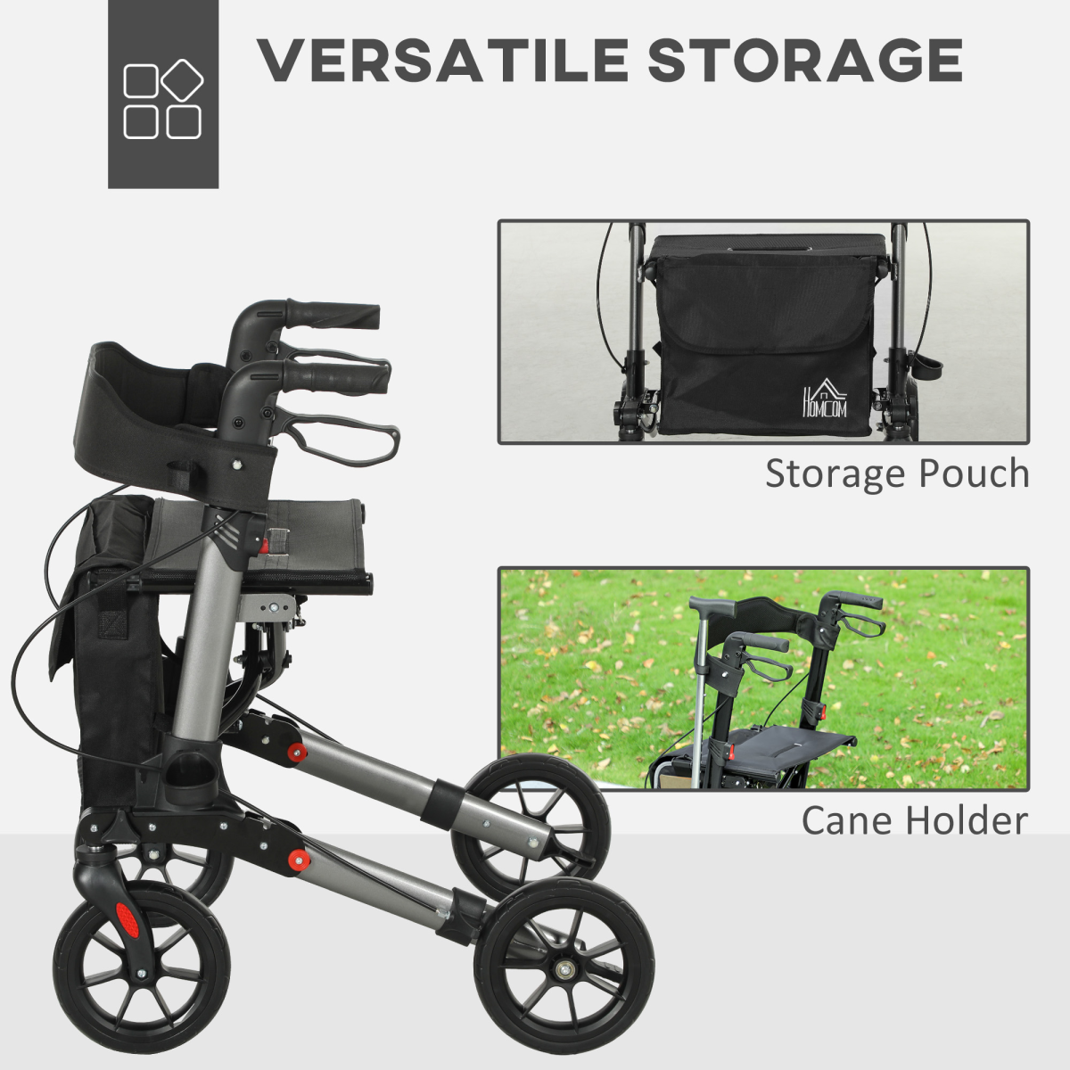 HOMCOM 4 Wheel Adjustable Rollator Walker with Seat, Brakes & Bag, Silver