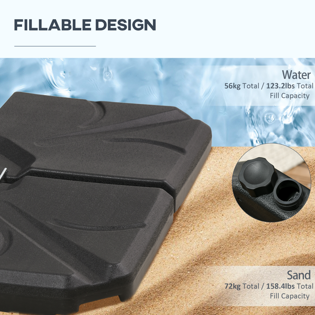 Outsunny Set of 4 Banana Parasol Base Weights, Water/Sand Filled, Black