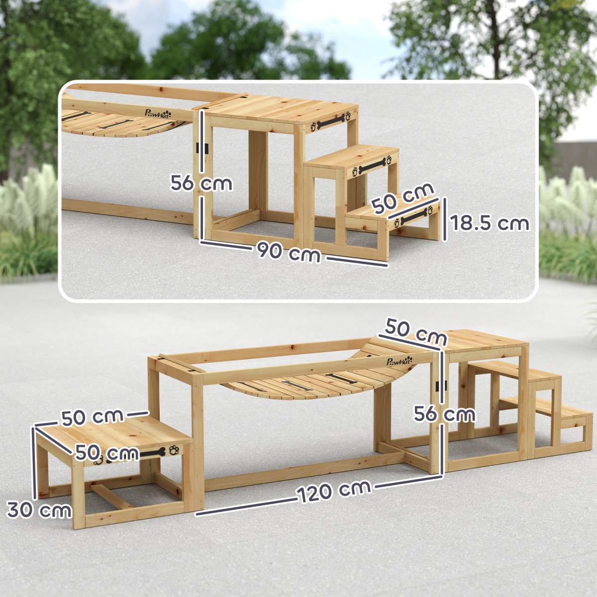 PawHut 3-Piece Wooden Dog Agility Training Set, Natural Fir Wood