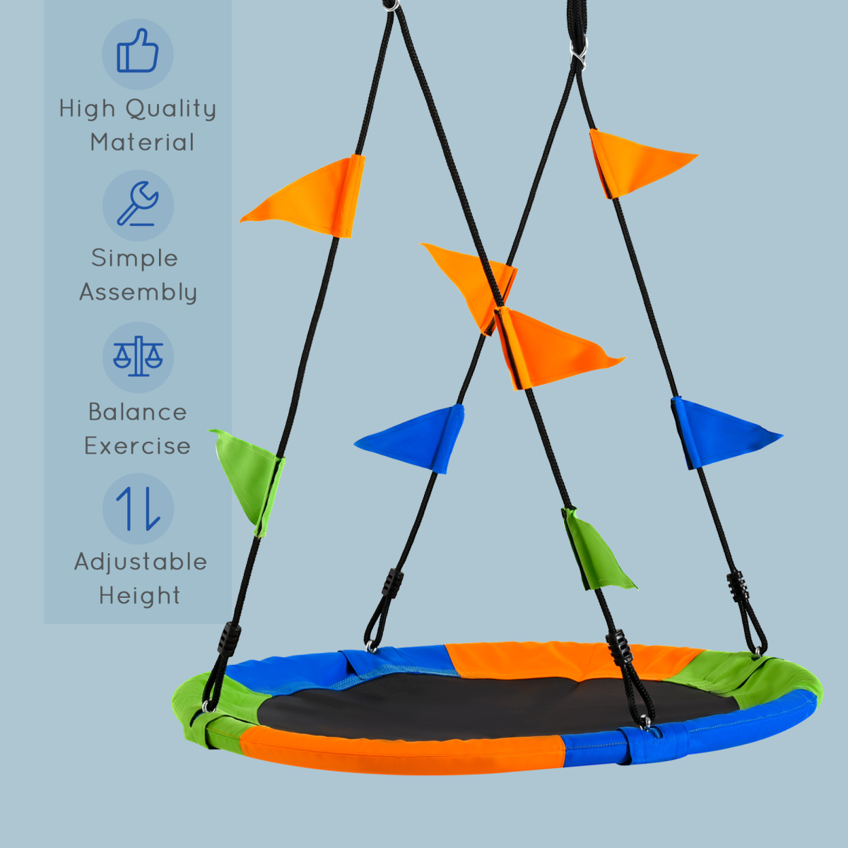 Outsunny Saucer Tree Swing, Metal Tube Frame, Adjustable Rope, Garden Nest Swing
