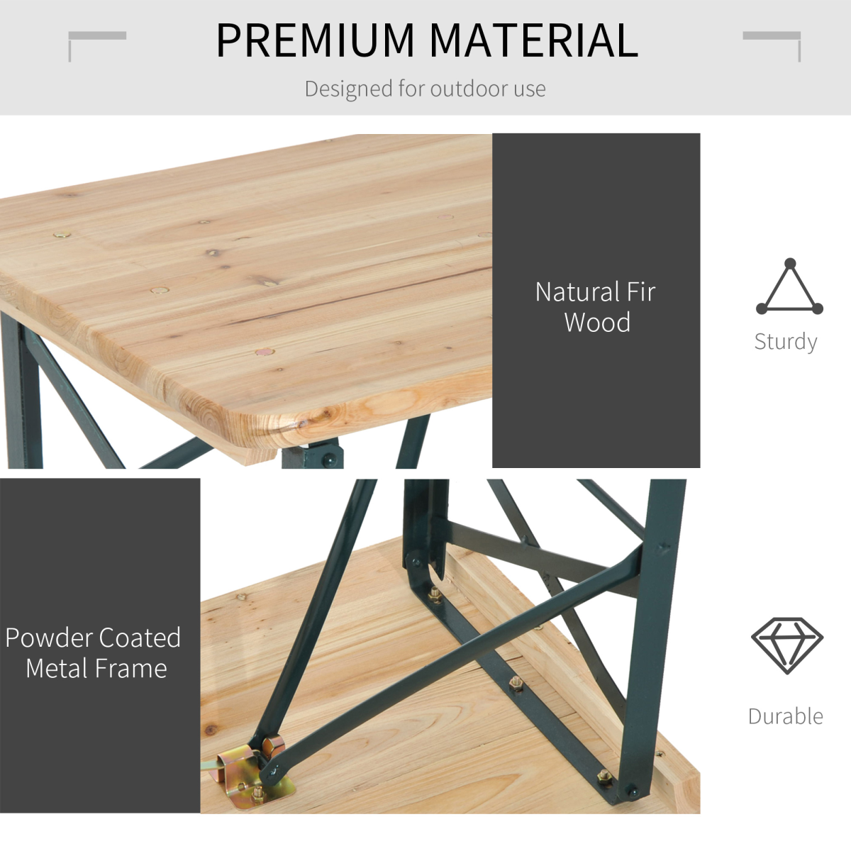 Outsunny 3-Piece Fold-Out Wooden Table and Bench Set