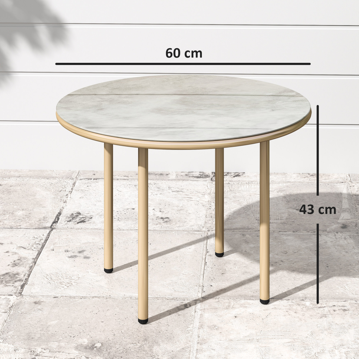 Outsunny Round Garden Table with Faux Marble Tempered Glass Top, Beige