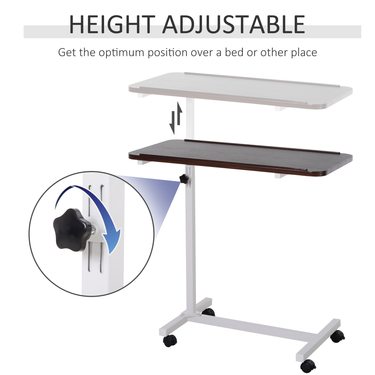 HOMCOM Multipurpose C-Shape Overbed Chair Table, Adjustable Height Rolling Bed and Sofa Side Table with Brakes