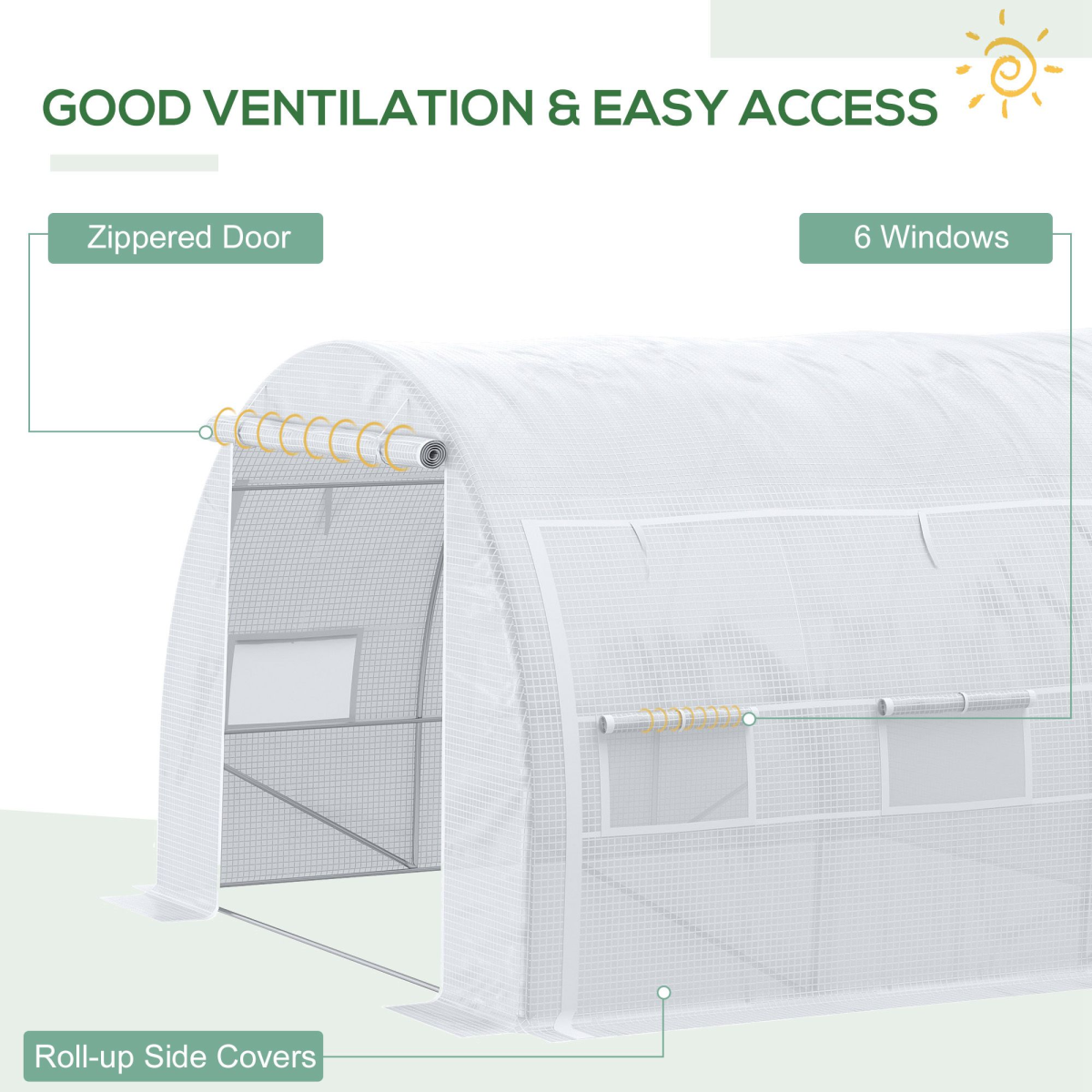 Outsunny 3 x 3 x 2 m Walk-In Polytunnel Greenhouse Tent with Steel Frame, Roll-Up Sides and 6 Windows