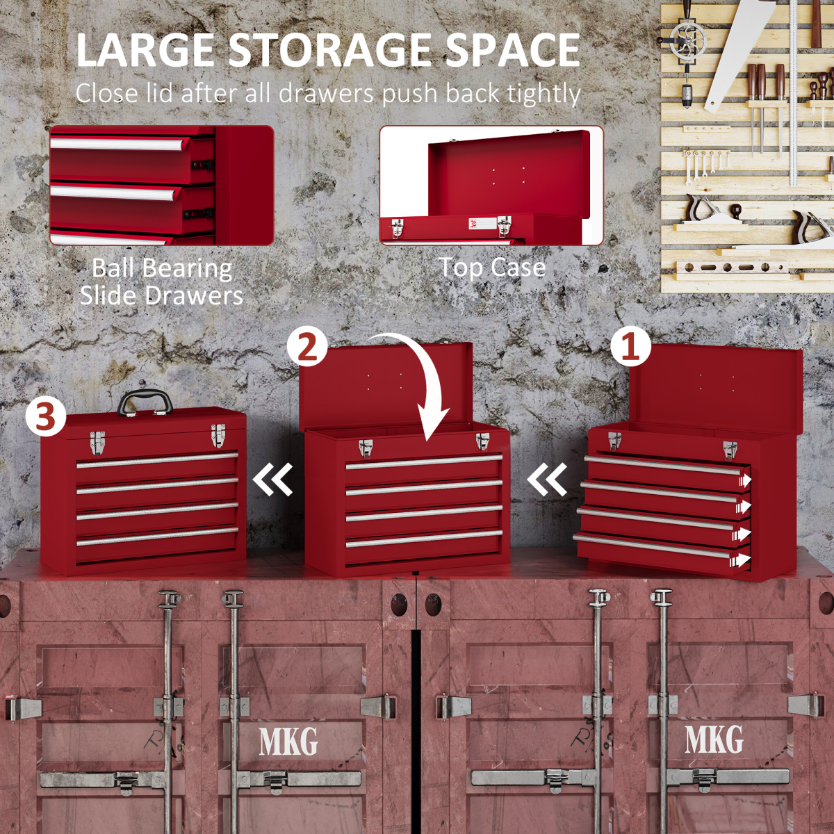DURHAND Lockable 4-Drawer Steel Tool Chest with Ball-Bearing Slides