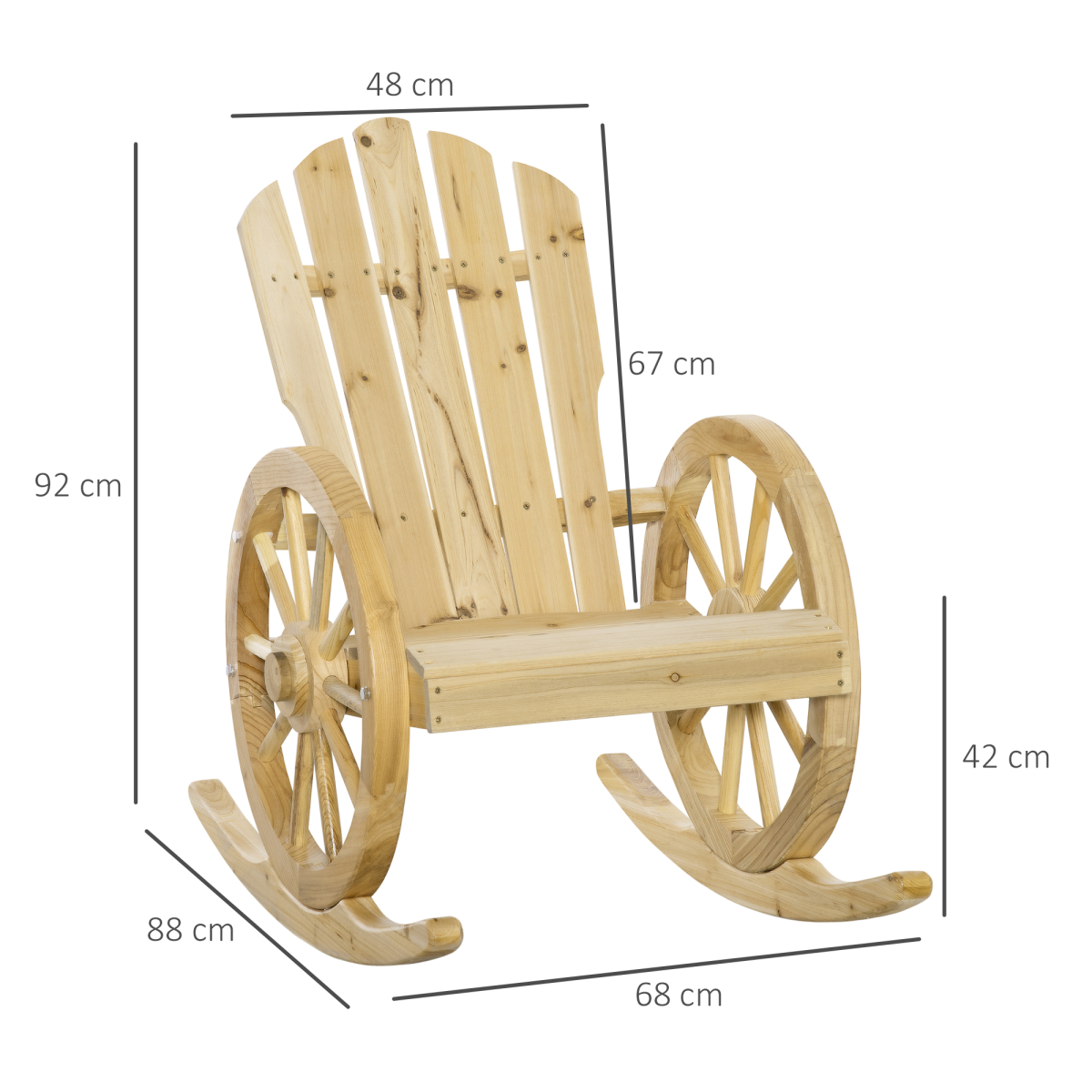 Outsunny Natural Fir Wood Adirondack Rocking Chair for Garden Porch