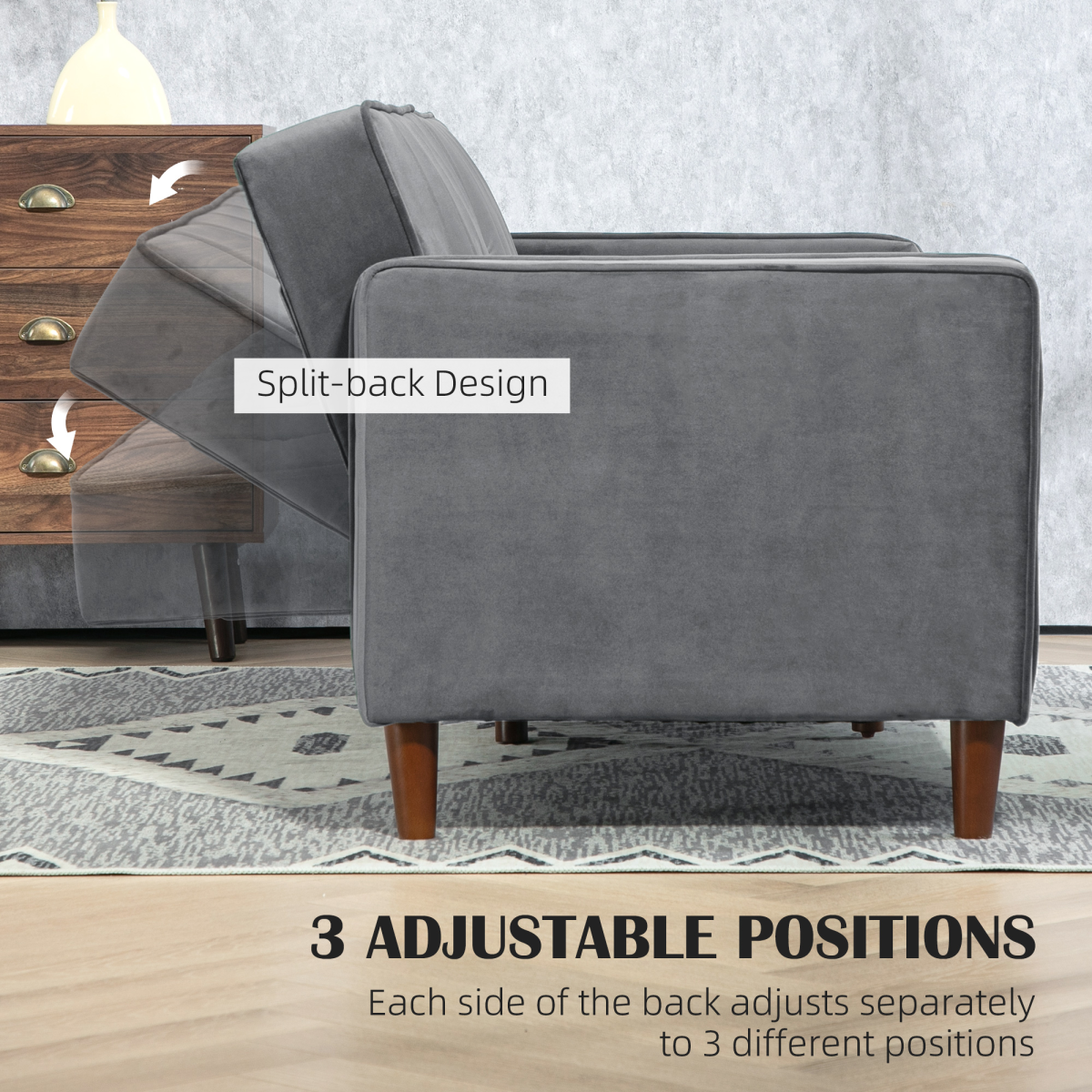 HOMCOM Dark Grey Velvet-Touch Convertible Futon Sofa Bed
