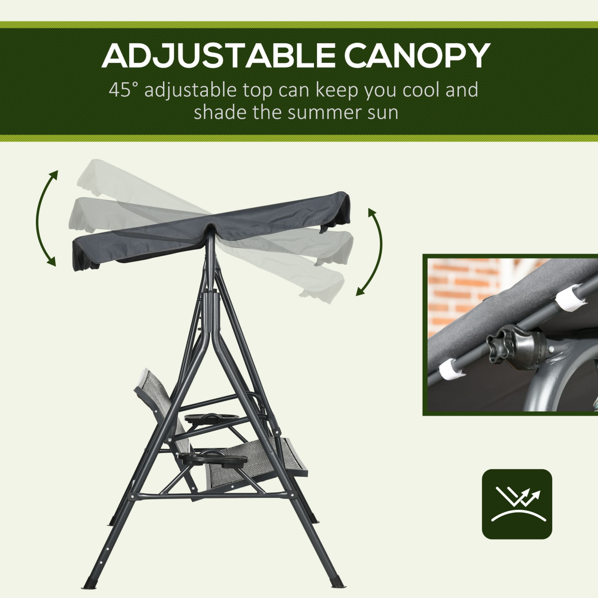 Outsunny 3 Seater Garden Swing Bench with Adjustable Canopy, Rattan Seat