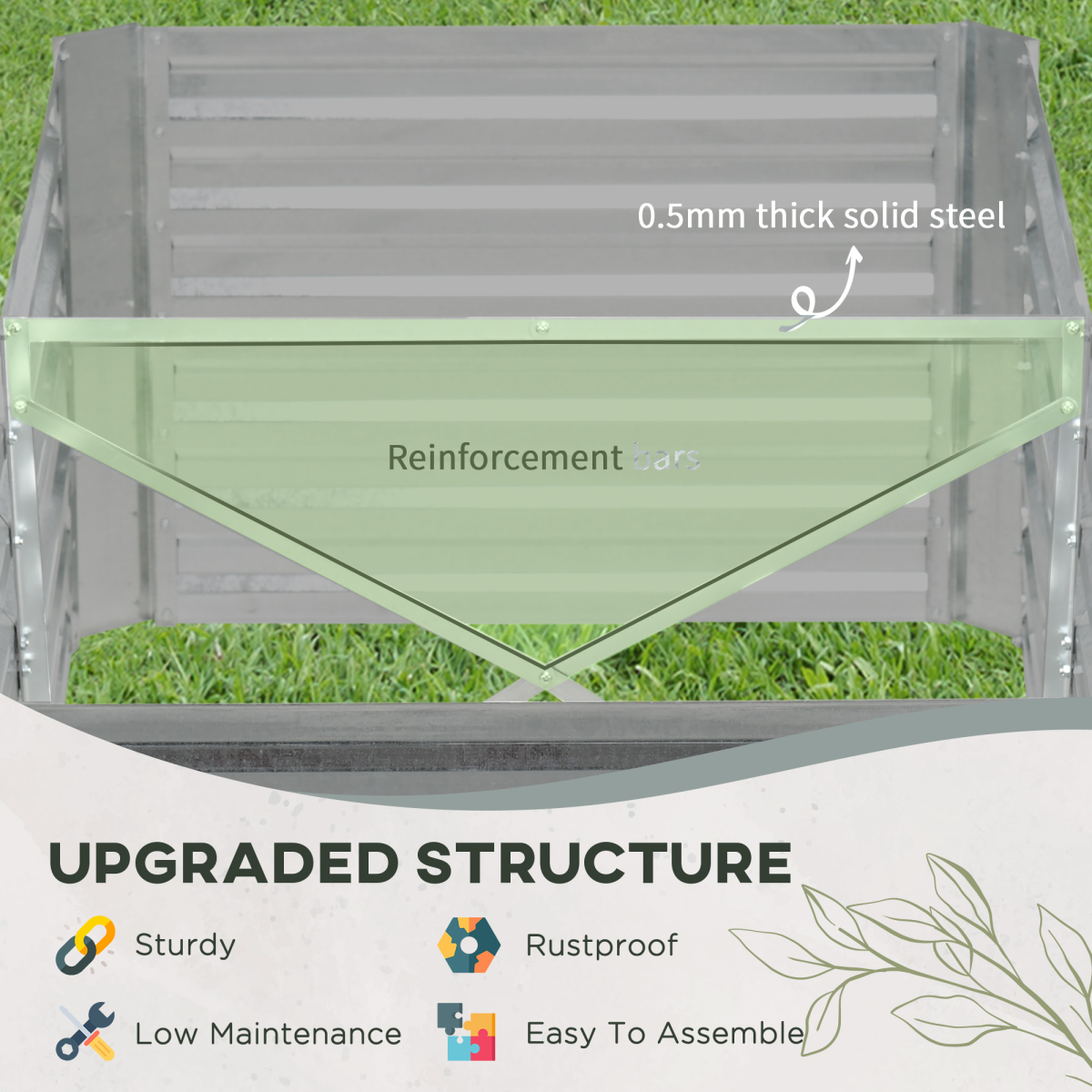 Outsunny Galvanised Steel Raised Garden Bed 180 x 90cm with Reinforced Rods