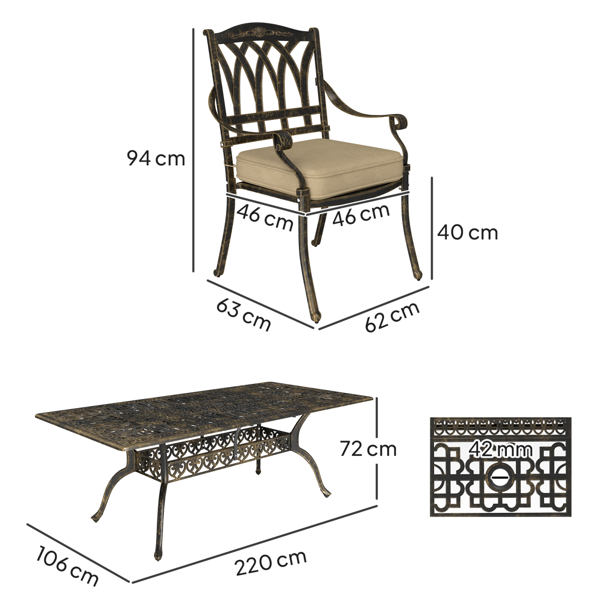 Outsunny 9-Piece Outdoor Dining Set with Cushions & Parasol Hole