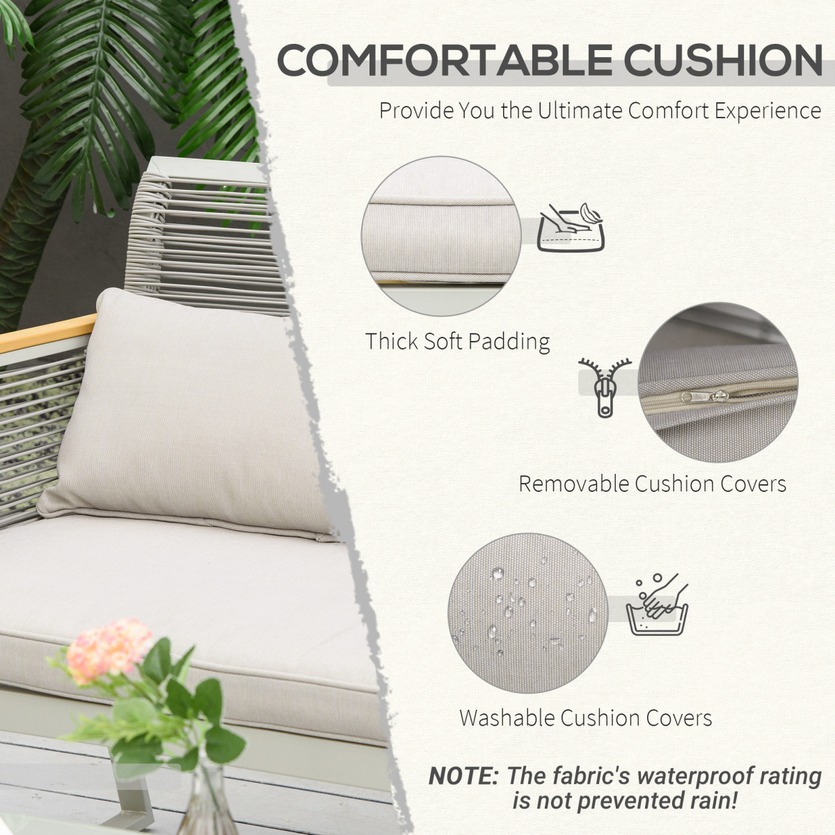 Outsunny 4-Piece Patio Rattan Sofa Set with 2 Chairs, Loveseat and Coffee Table, Steel Frame, PE Rattan, Tempered Glass, Grey
