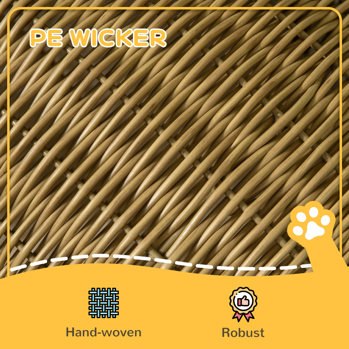 PawHut Elevated Wicker Cat House with Washable Cushion, Light Brown