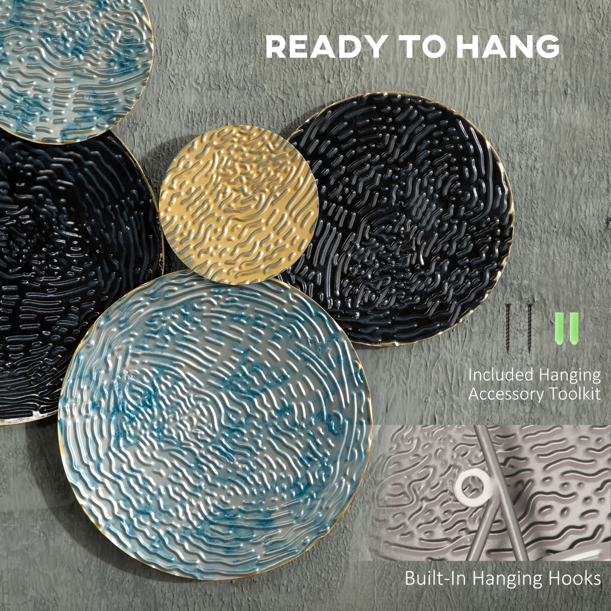 3D Minimalist Metal Multi-Disc Circle Wall Art Hanging Sculpture, Ready to Hang, 66 x 133 cm