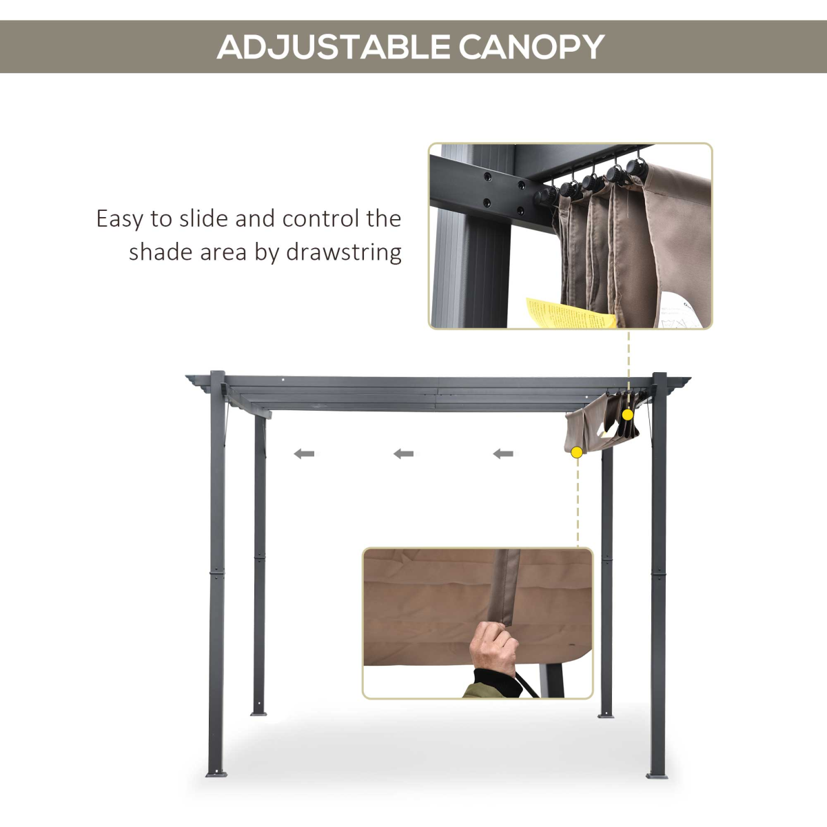 Outsunny 3 x 3 m Pergola Gazebo with Adjustable Canopy, Brown/Black