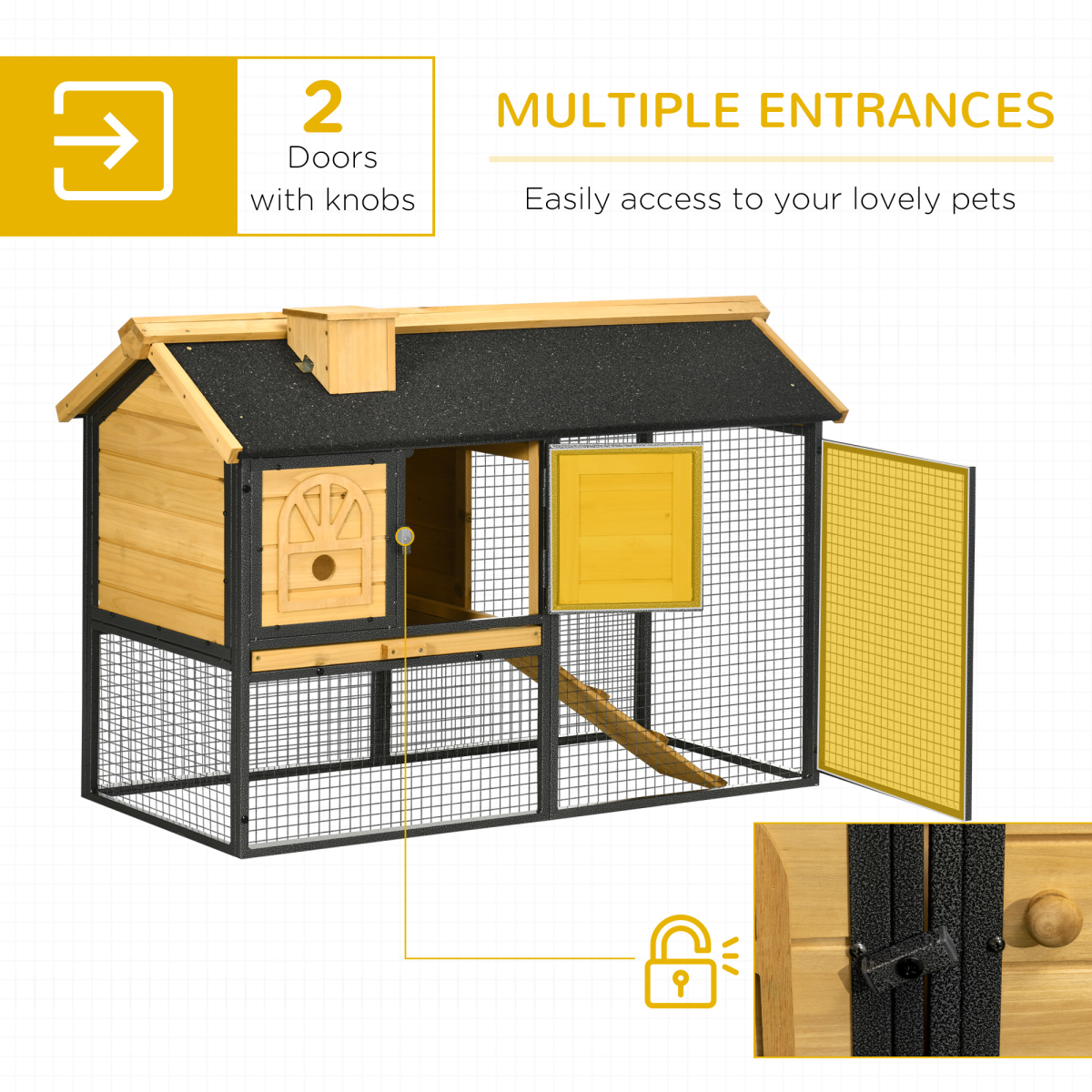 PawHut Outdoor Rabbit Hutch with Run and Removable Tray, Two-Tier Bunny Cage 120 x 55.5 x 80cm