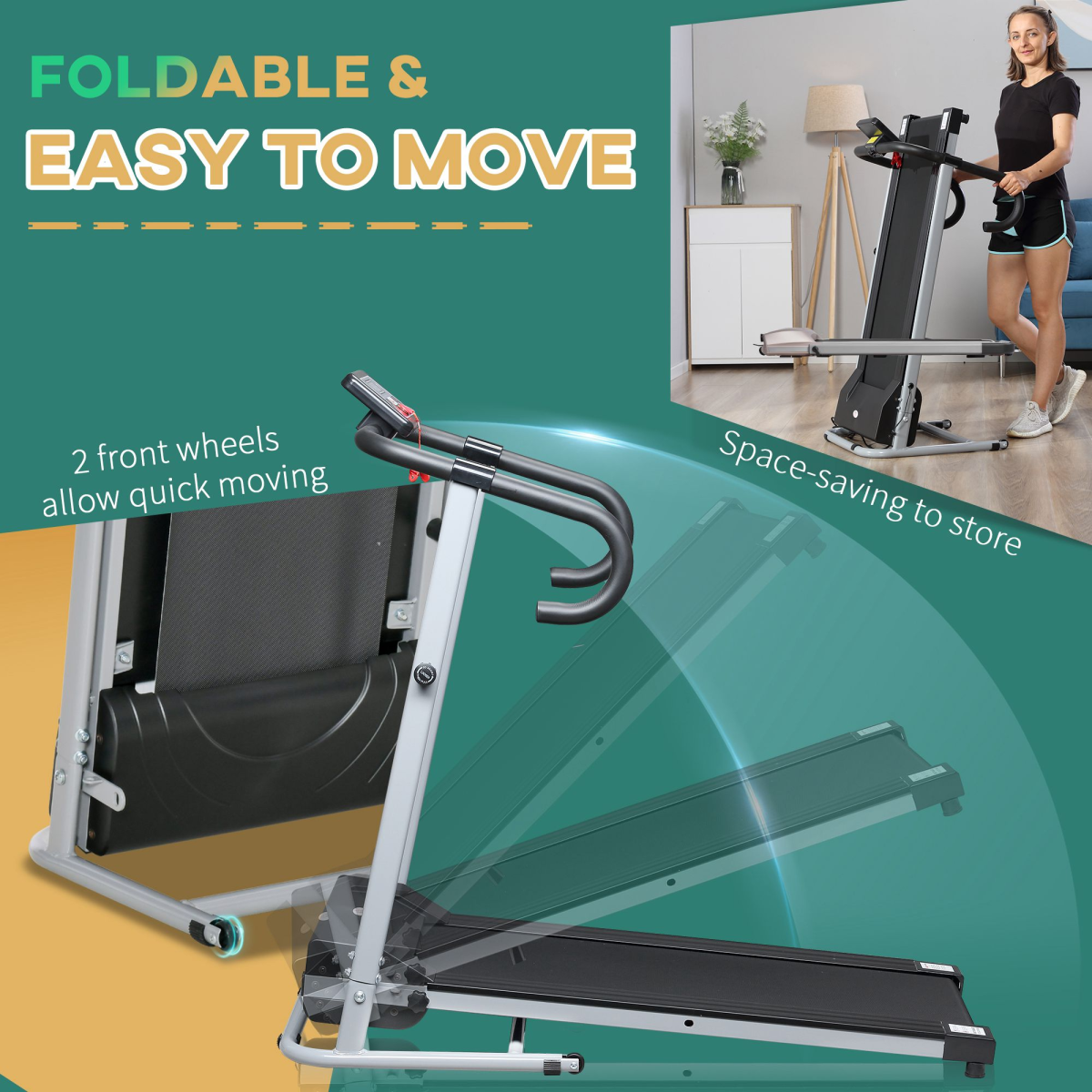 1.25HP Foldable Electric Treadmill with LCD, 10km/h, Safety Stop