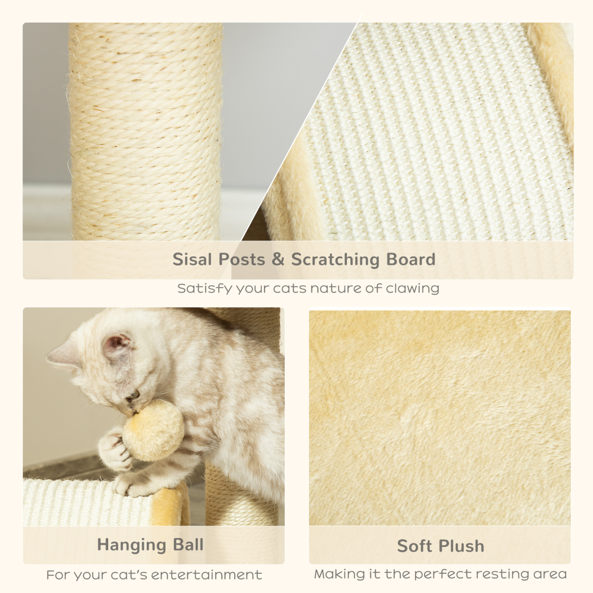 Pawhut Cat Tree with Sisal Scratching Posts, Plush Cover, Ball Toy and Lightweight Design