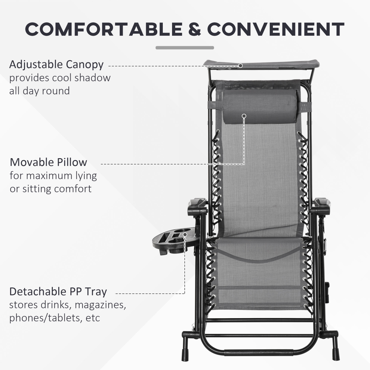 Grey Folding Outdoor Zero-Gravity Recliner Rocker Chair
