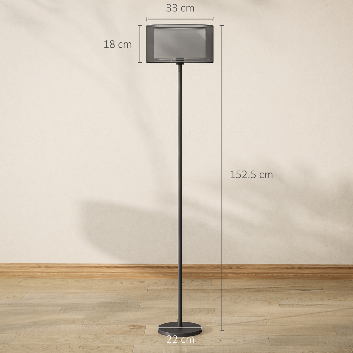 HOMCOM Modern Floor Lamp with Double-Layer Shade, Foot Switch, Black
