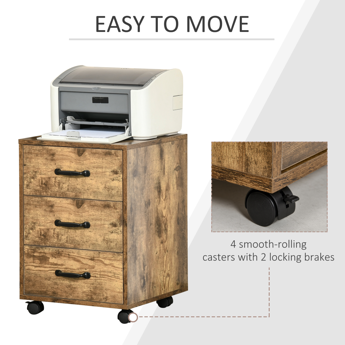 Rolling File Cabinet with 3 Drawers, Mobile Under Desk Filing Organizer, 4 Casters