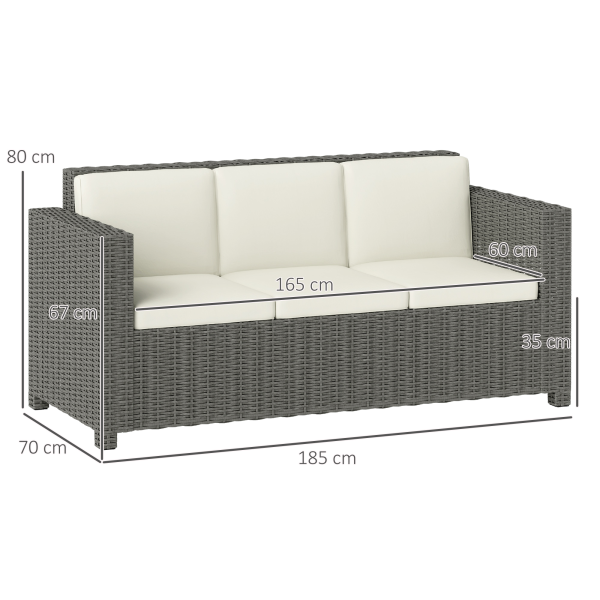 Outsunny 3-Seater PE Rattan Patio Sofa with Cushions, Cream