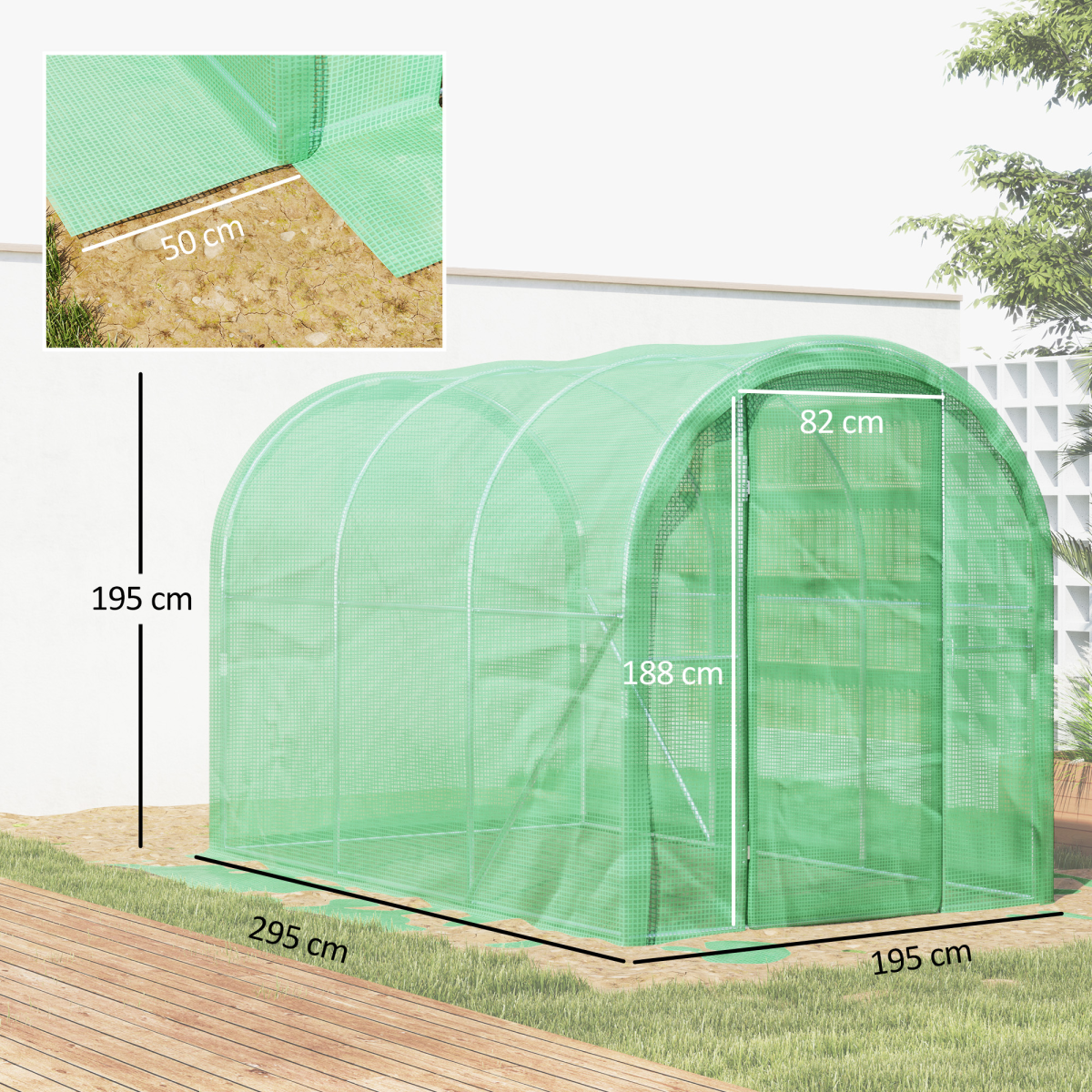 Outsunny 3 x 2m Polytunnel Greenhouse with Door, Galvanised Steel Frame