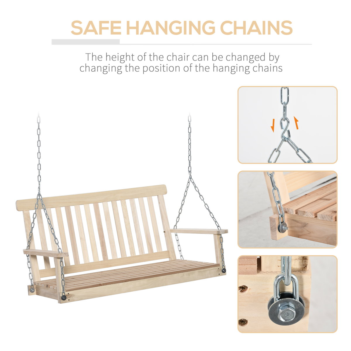 Outsunny 2-Person Wooden Porch Swing Chair with Hanging Chains
