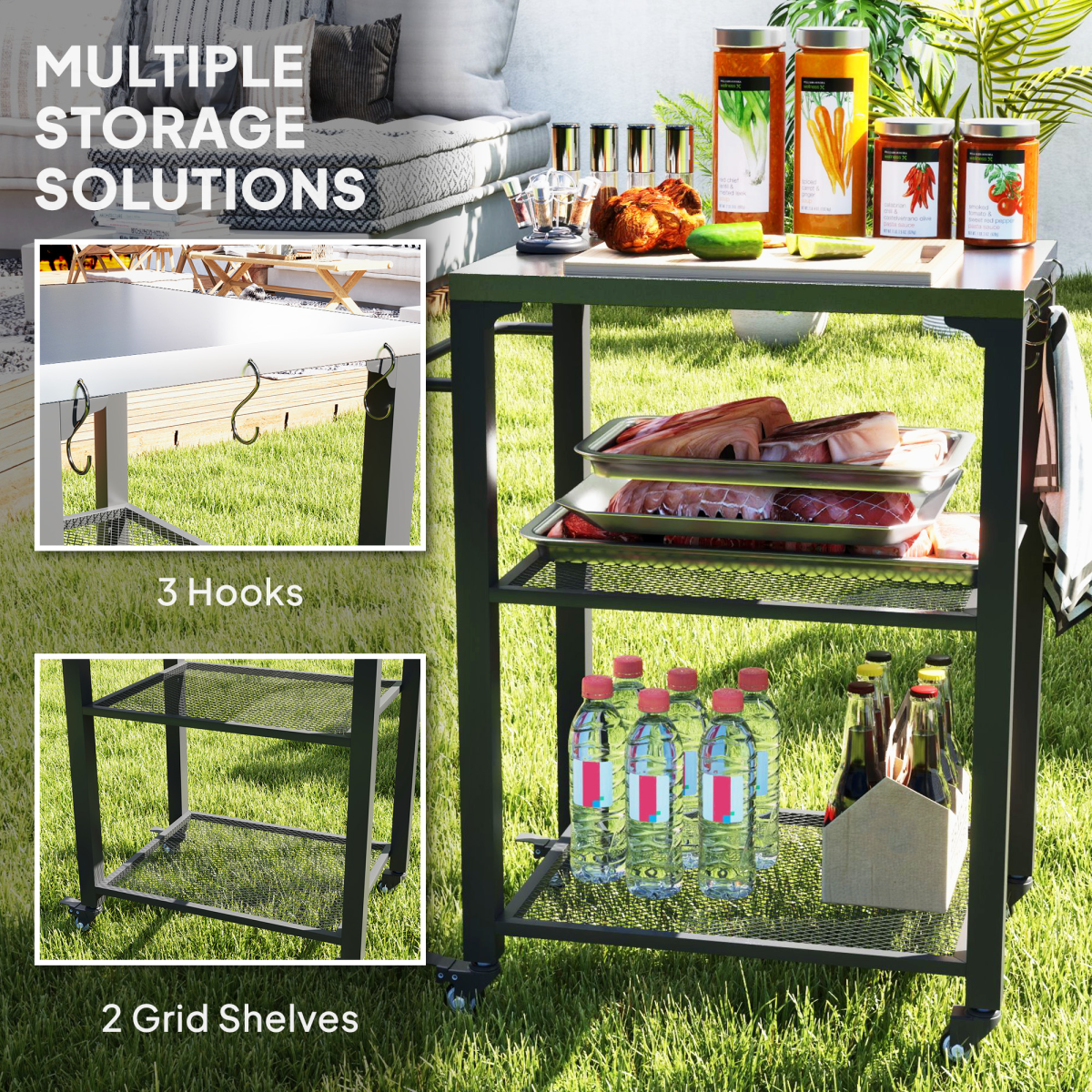 Outsunny Stainless Steel Outdoor Grill Cart with 3 Shelves
