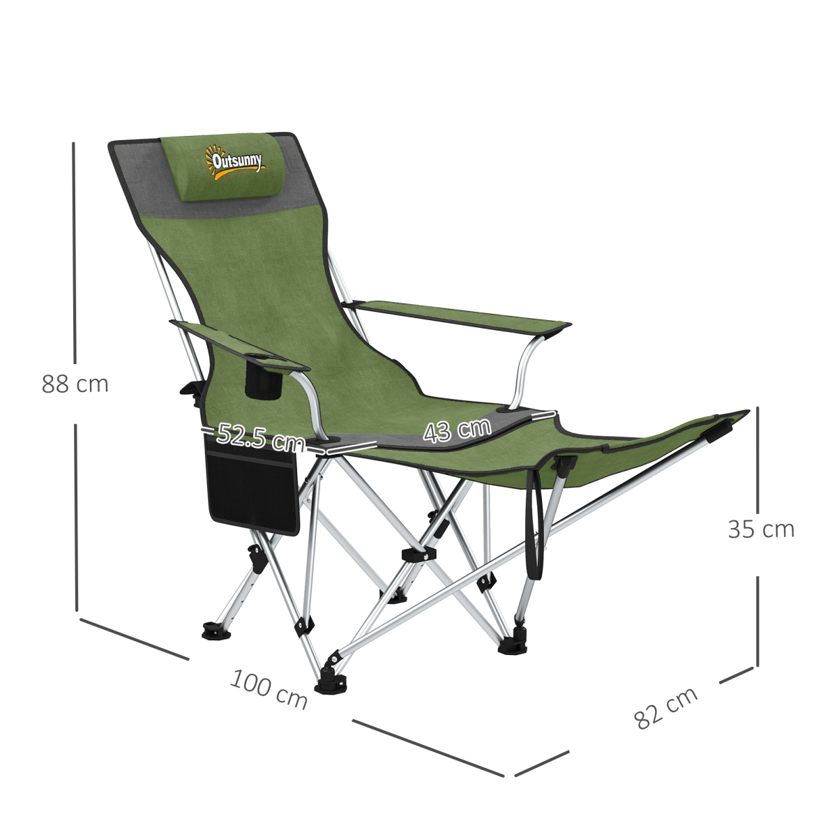 Outsunny Set of 2 Reclining Camping Chairs with Headrest and Cup Holder