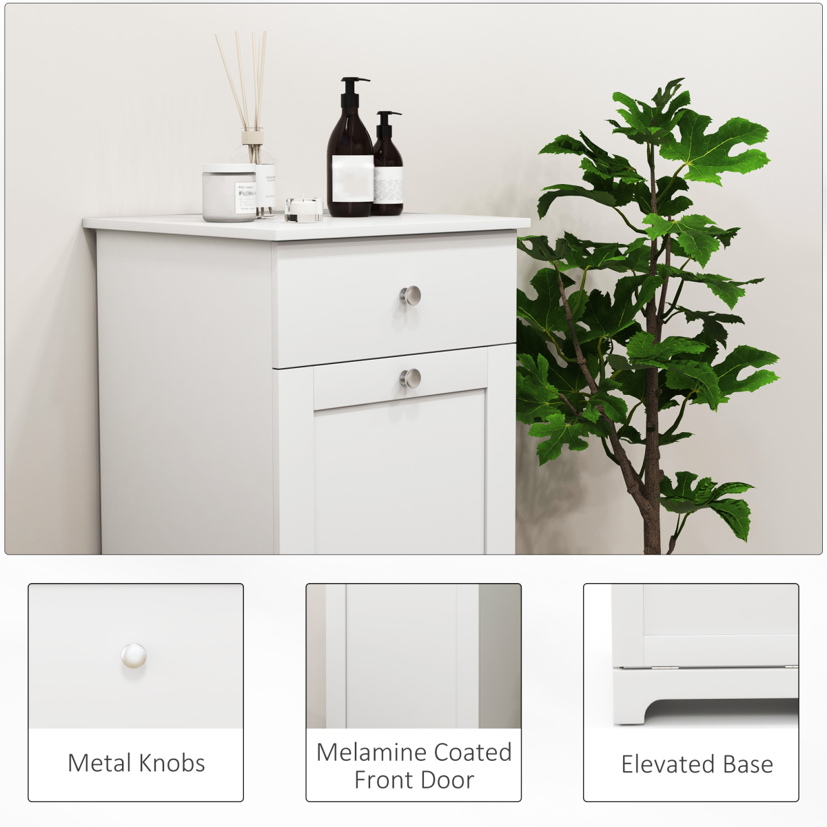 HOMCOM Bathroom Storage Cabinet with Hamper and Drawer, White