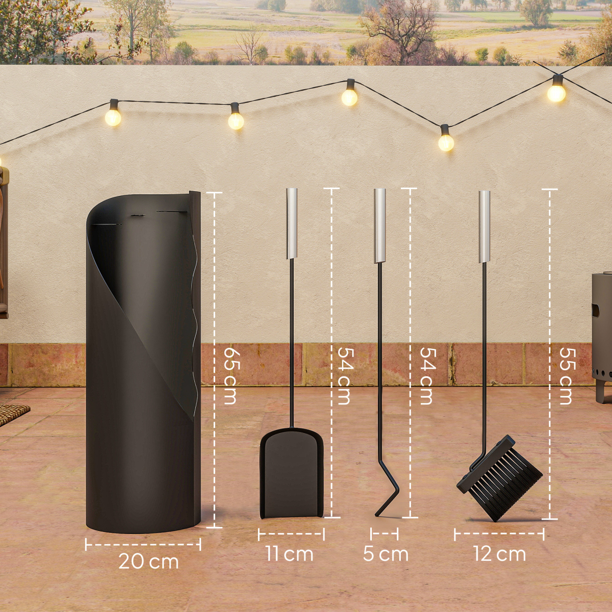 Outsunny 4-Piece Metal Fireplace Companion Set, Black
