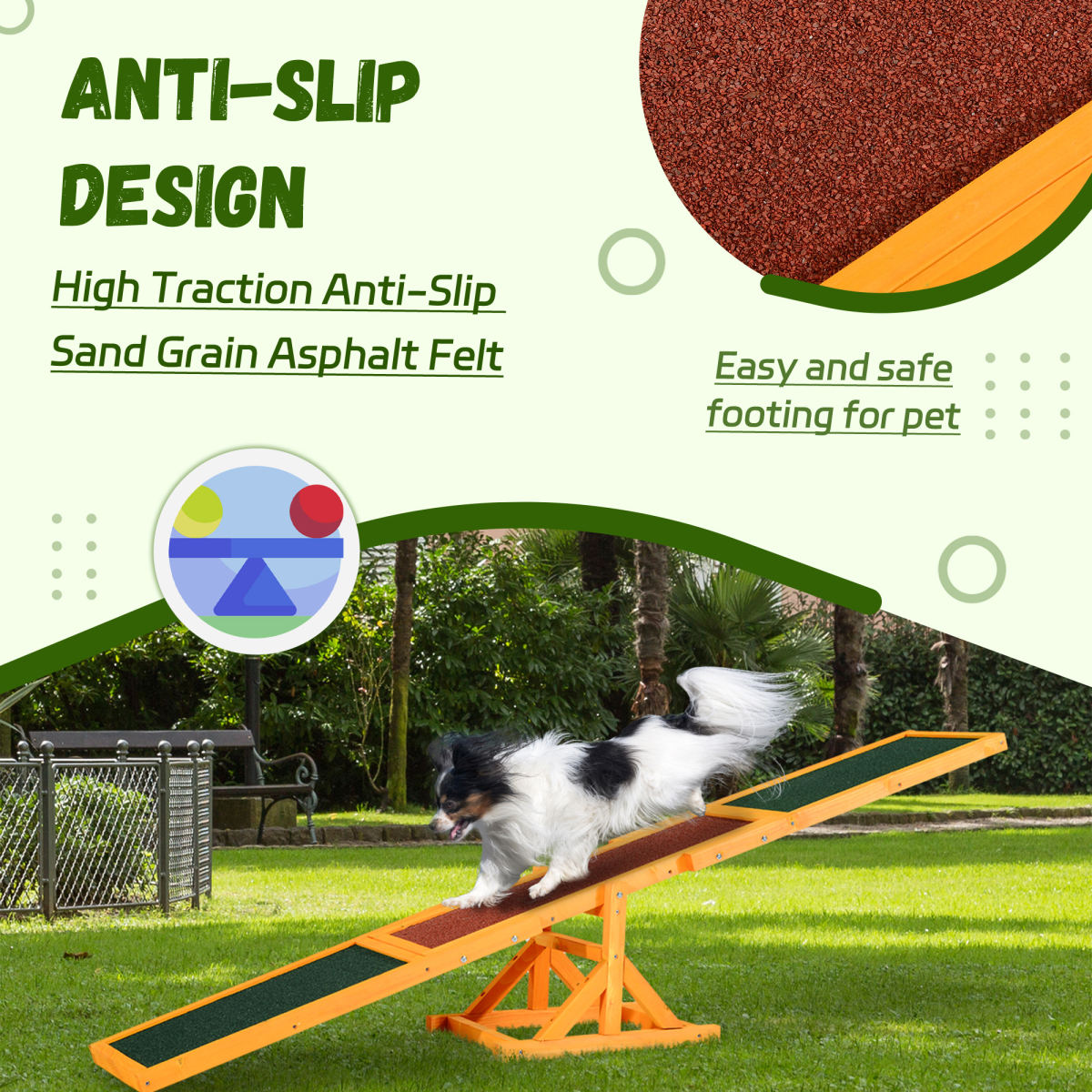 Pet Dog Training Agility Seesaw, Fir Wood Exercise Toy with Anti-Slip Surface, 180 x 30 x 30 cm, 50kg Capacity