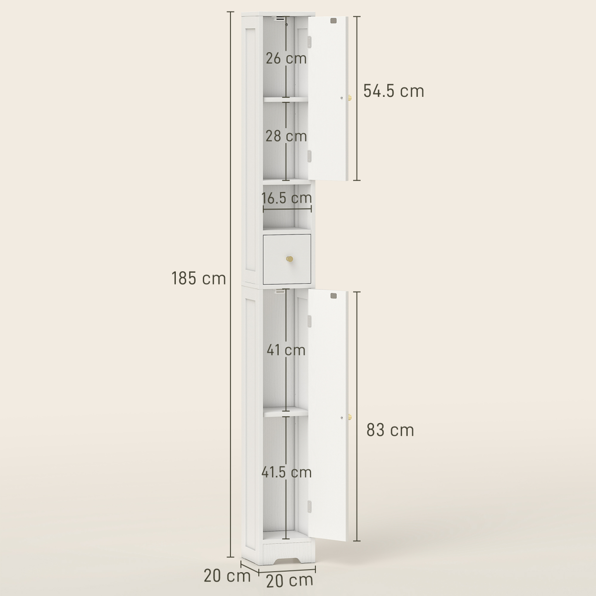 HOMCOM White Slim Bathroom Storage Cabinet with Adjustable Shelves