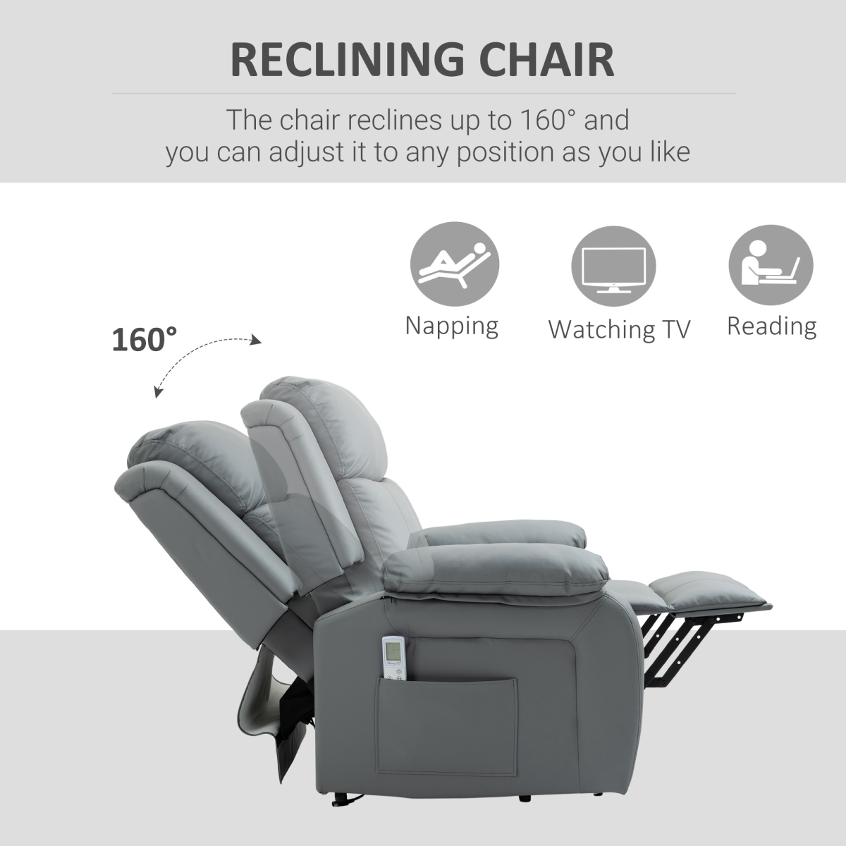 HOMCOM Electric Power Lift Recliner Chair with Massage Vibration, Grey