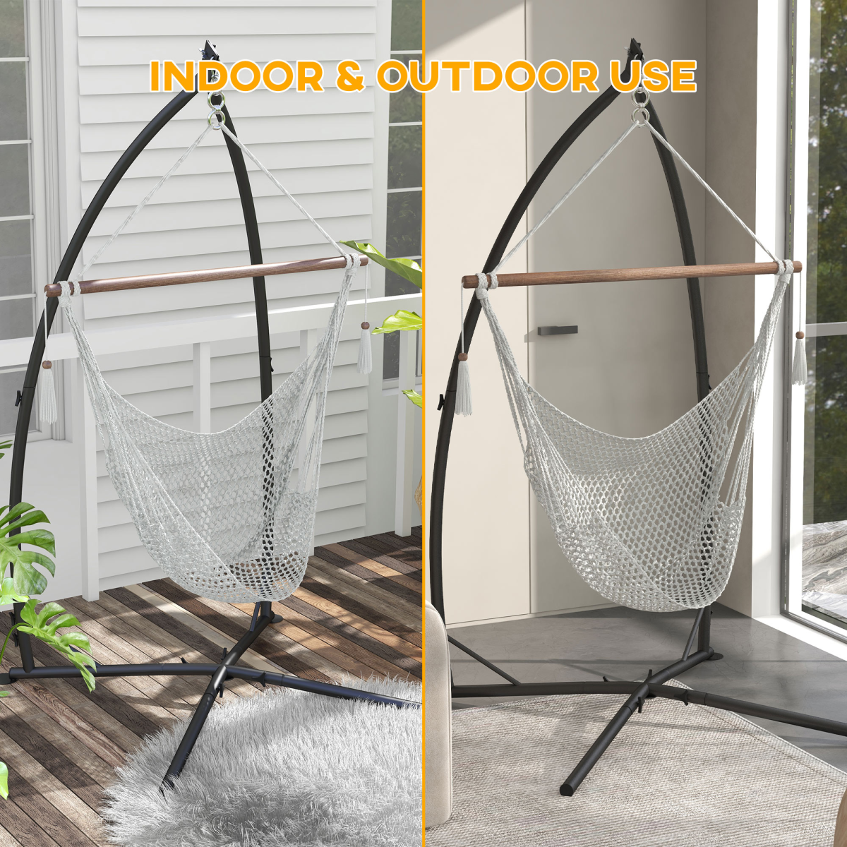 Outsunny Steel Hammock Chair Stand with Chain, Black