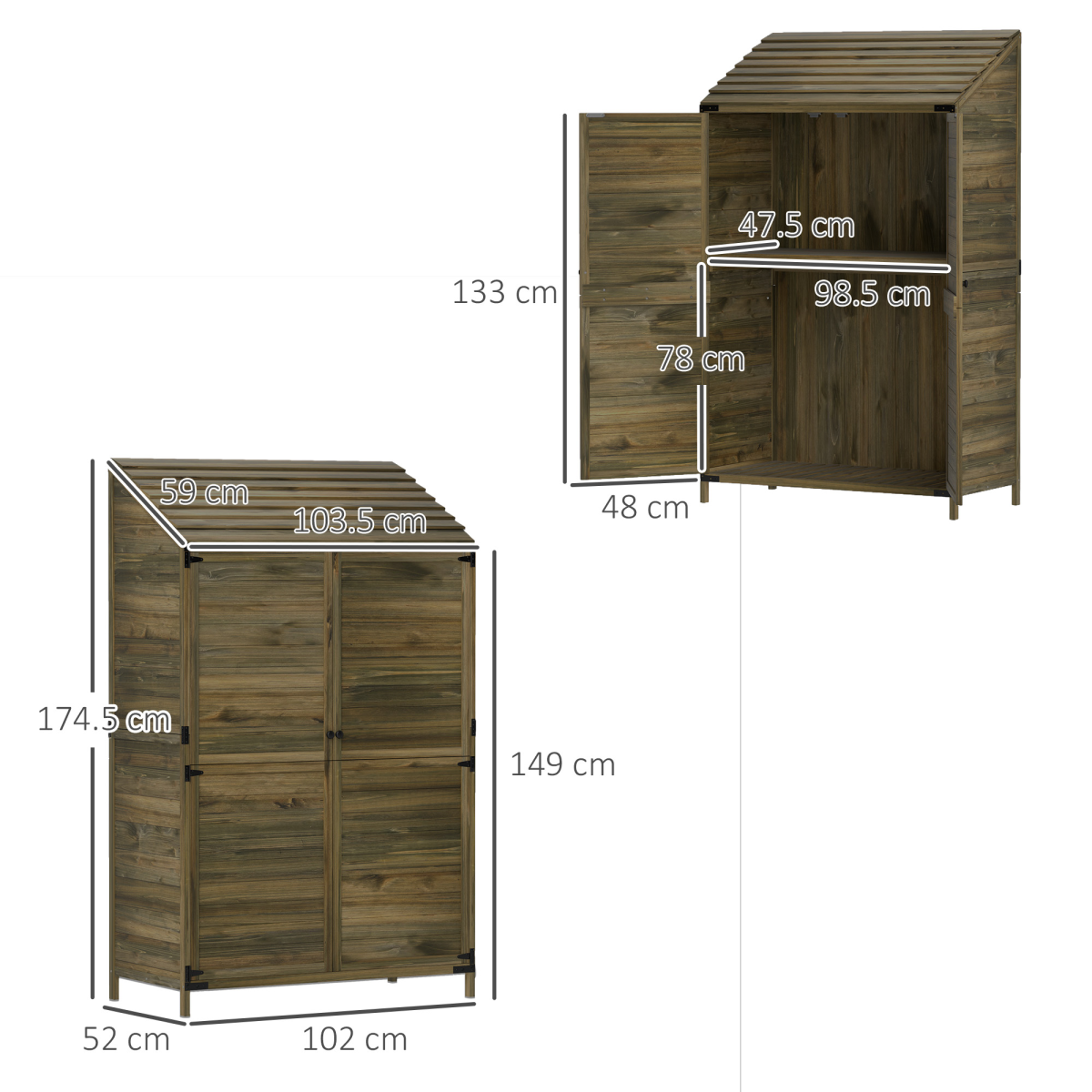 Outsunny Wooden Garden Storage Shed with Double Doors and Shelves, Green