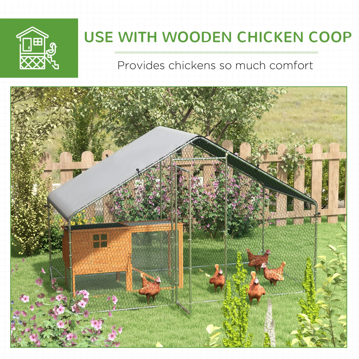 PawHut Large Walk-In Galvanised Chicken Run with Cover