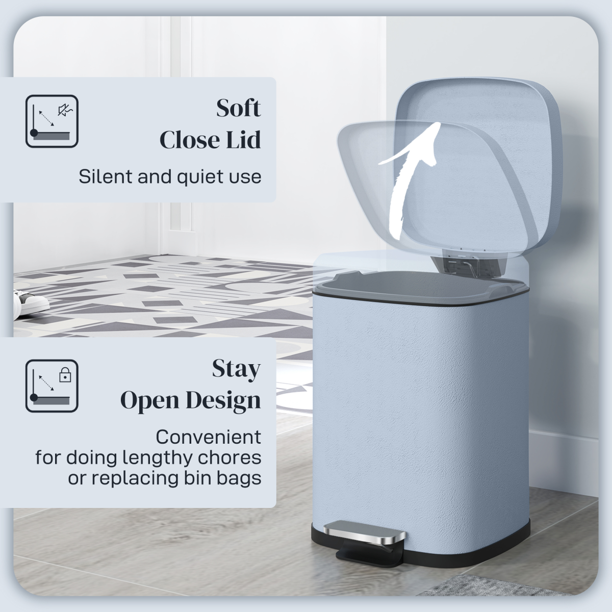 HOMCOM 12L Kitchen Pedal Bin with Soft-Close Lid, Light Blue