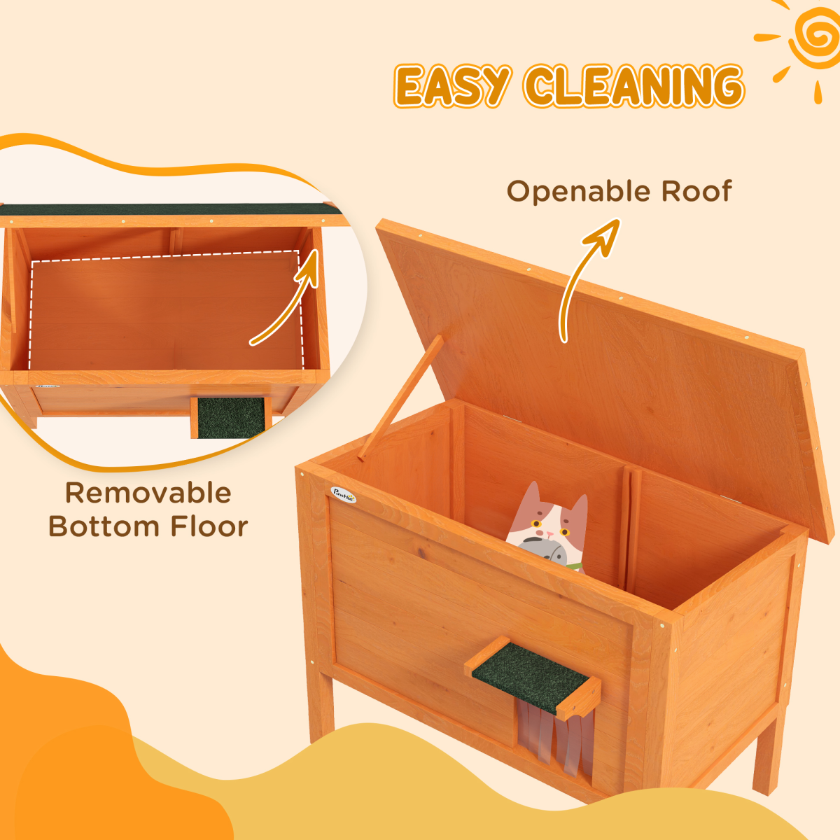 PawHut Outdoor Insulated Feral Cat House with Openable Roof, Orange