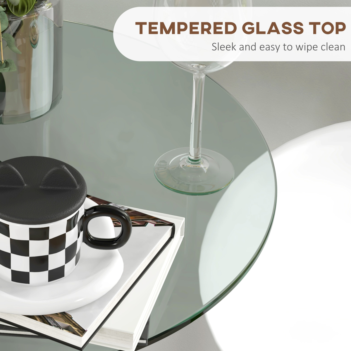 HOMCOM Round Bar Table for 2 People, High Pub Table with Tempered Glass Top