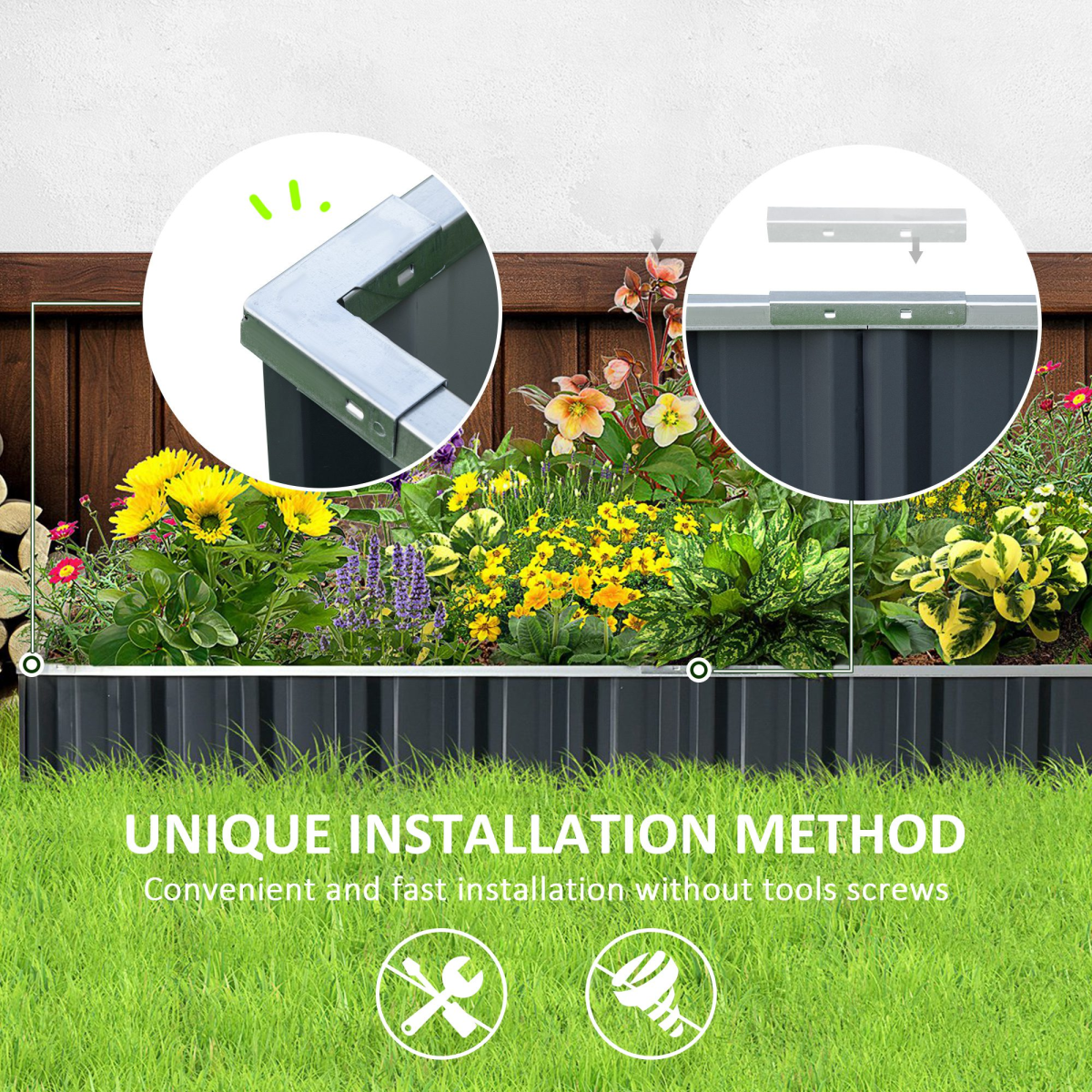 Outsunny Metal Raised Garden Bed Planter Box, 2.6m x 0.9m, No-Bottom Design