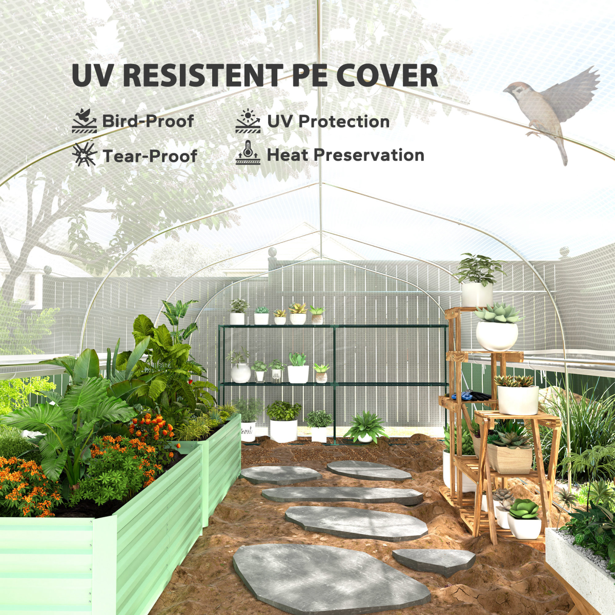 Outsunny 6 x 3 x 2m Polytunnel Greenhouse with Roll-Up Sidewalls, Mesh Door and Windows