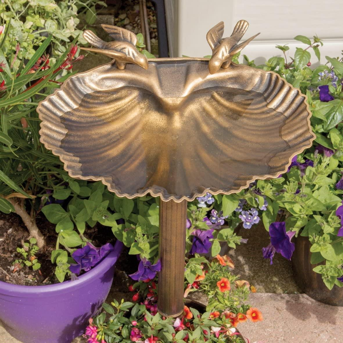 GardenKraft Clam Shell Bird Bath with Built-in Base Planter - 17390