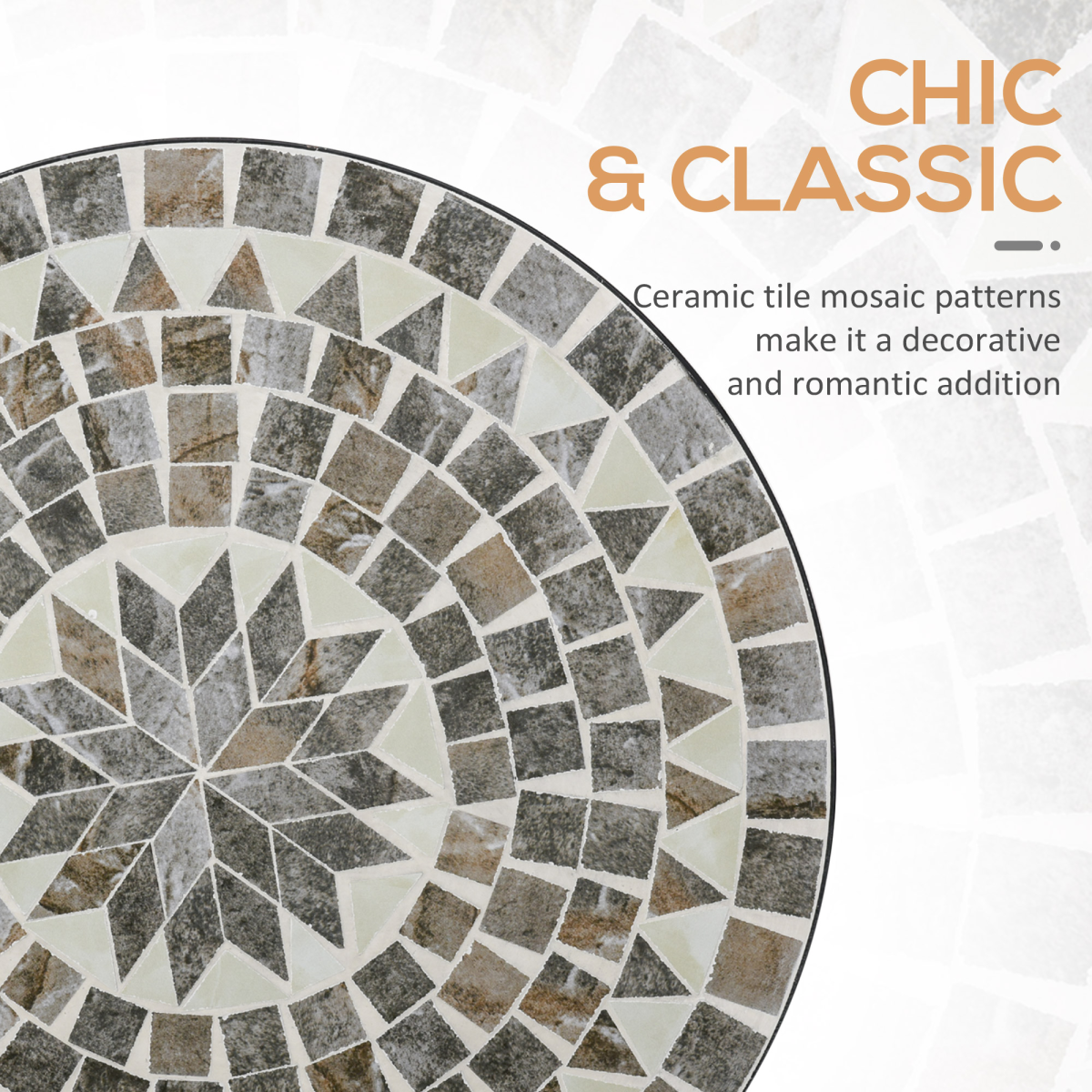 Outsunny Mosaic Side Table for Garden, Patio & Balcony Grey