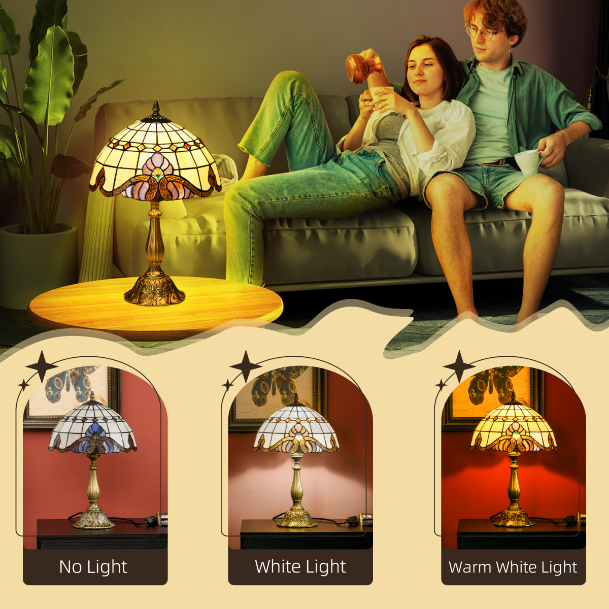 HOMCOM Stained Glass Table Lamp, Multi-Coloured, E27 Bulb Not Included