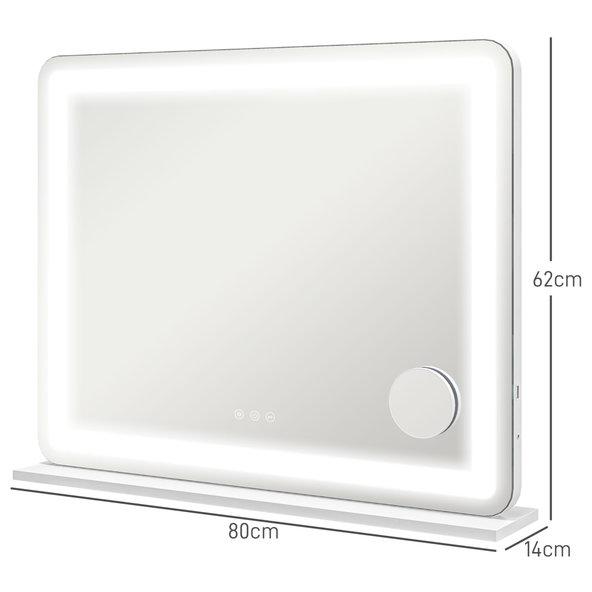 HOMCOM LED Vanity Mirror with 10X Magnifier, USB Port, White