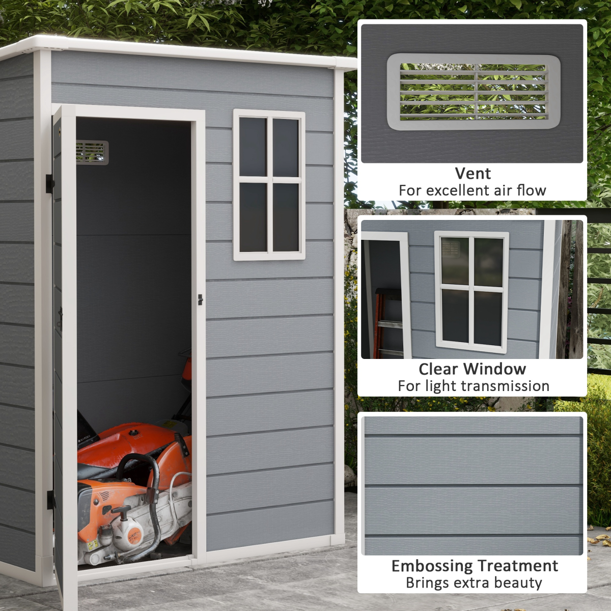 Outsunny Grey 5' x 3' Garden Shed with Floor, Lockable Door, Window & Vent