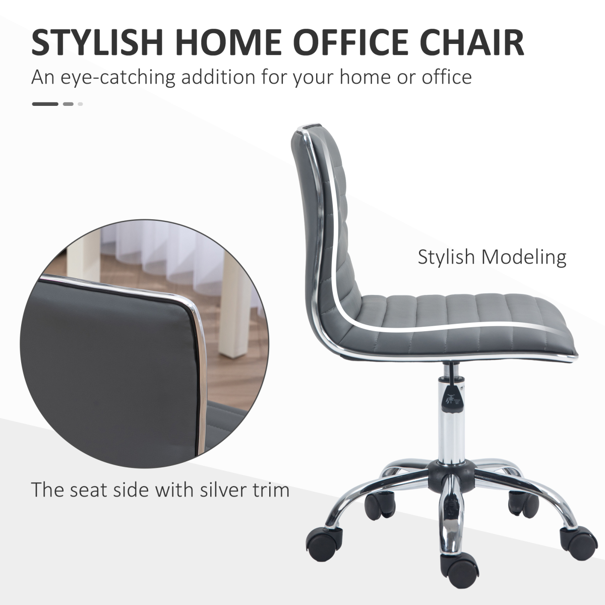 HOMCOM Armless Mid-Back Adjustable Swivel Office Chair, Dark Grey