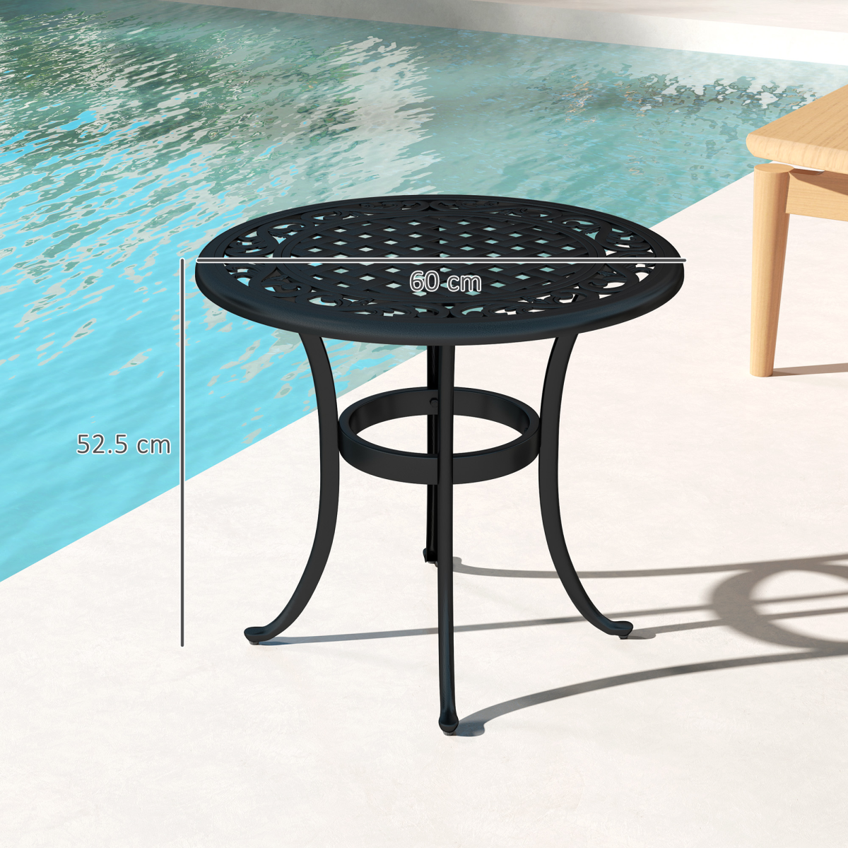 Outsunny Black Aluminium Outdoor Garden Side Table, 60kg Capacity